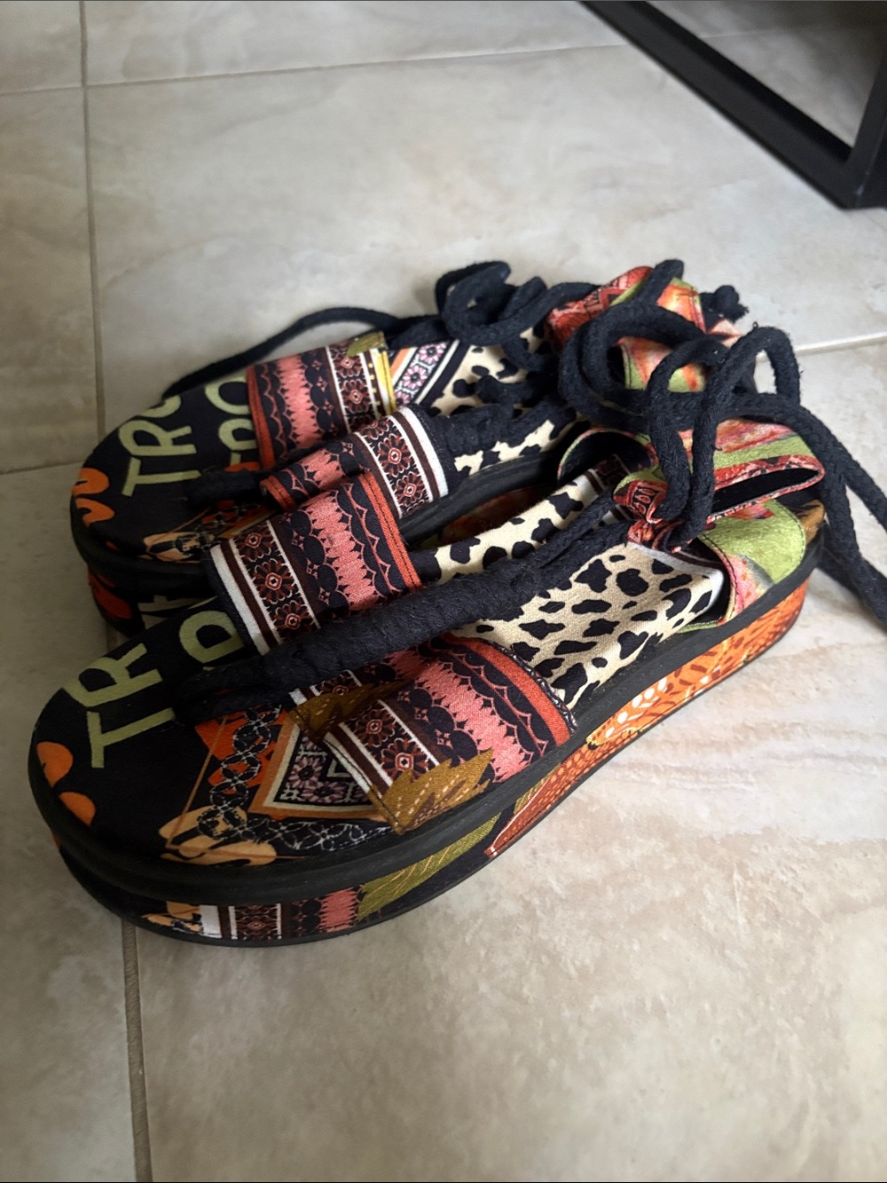Brazil Farm Rio Inspired Multi-Color Patterned Lace-Up Sandals - Picture 2 of 6